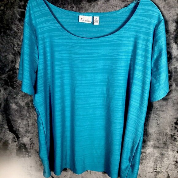 Kim Rogers Women’s Size 1 X Large Turquoise Short Sleeve Top Shirt Blouse - Picture 3 of 7